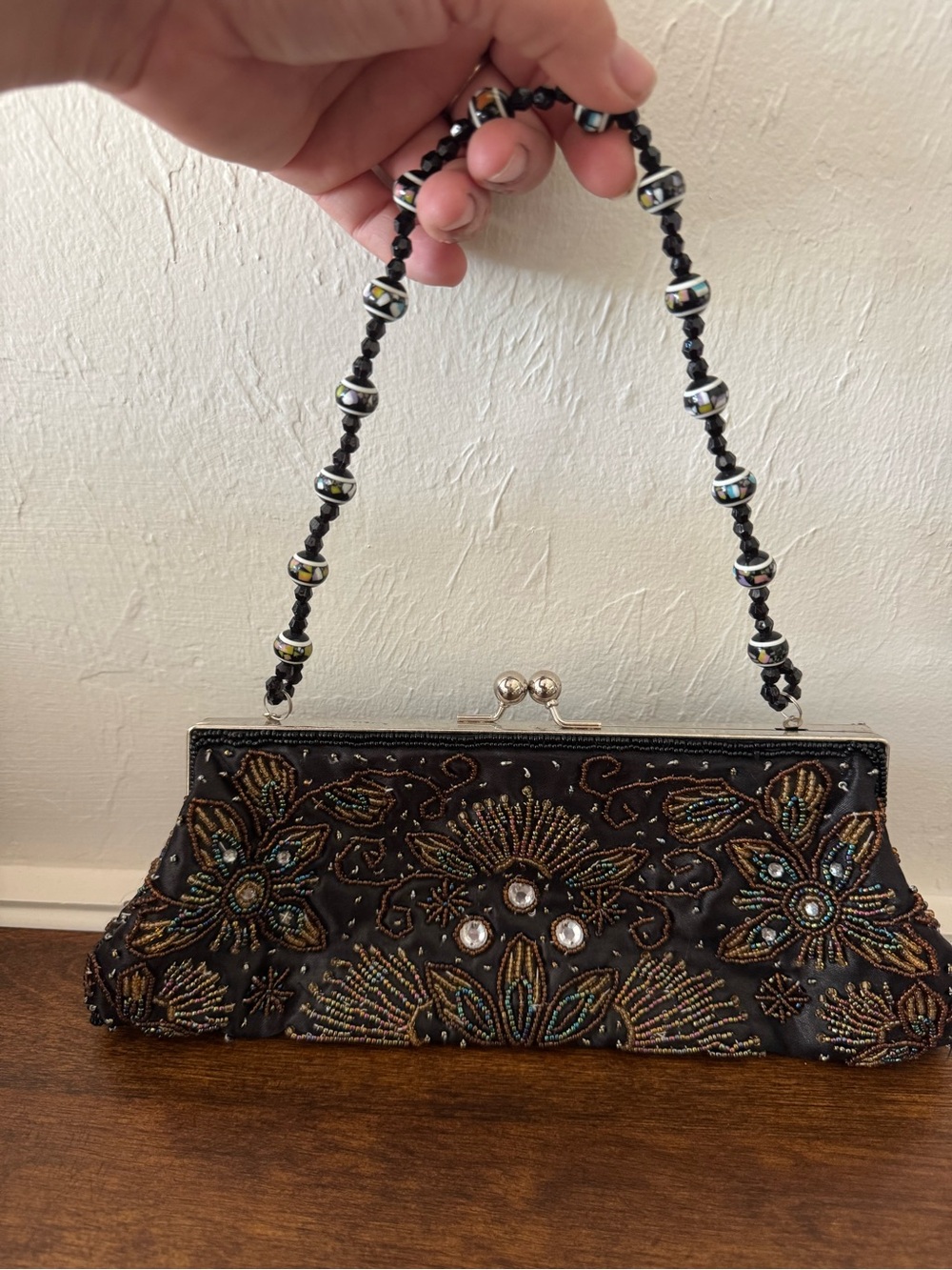 Bisou Bisou Black Beaded Floral Evening Clutch